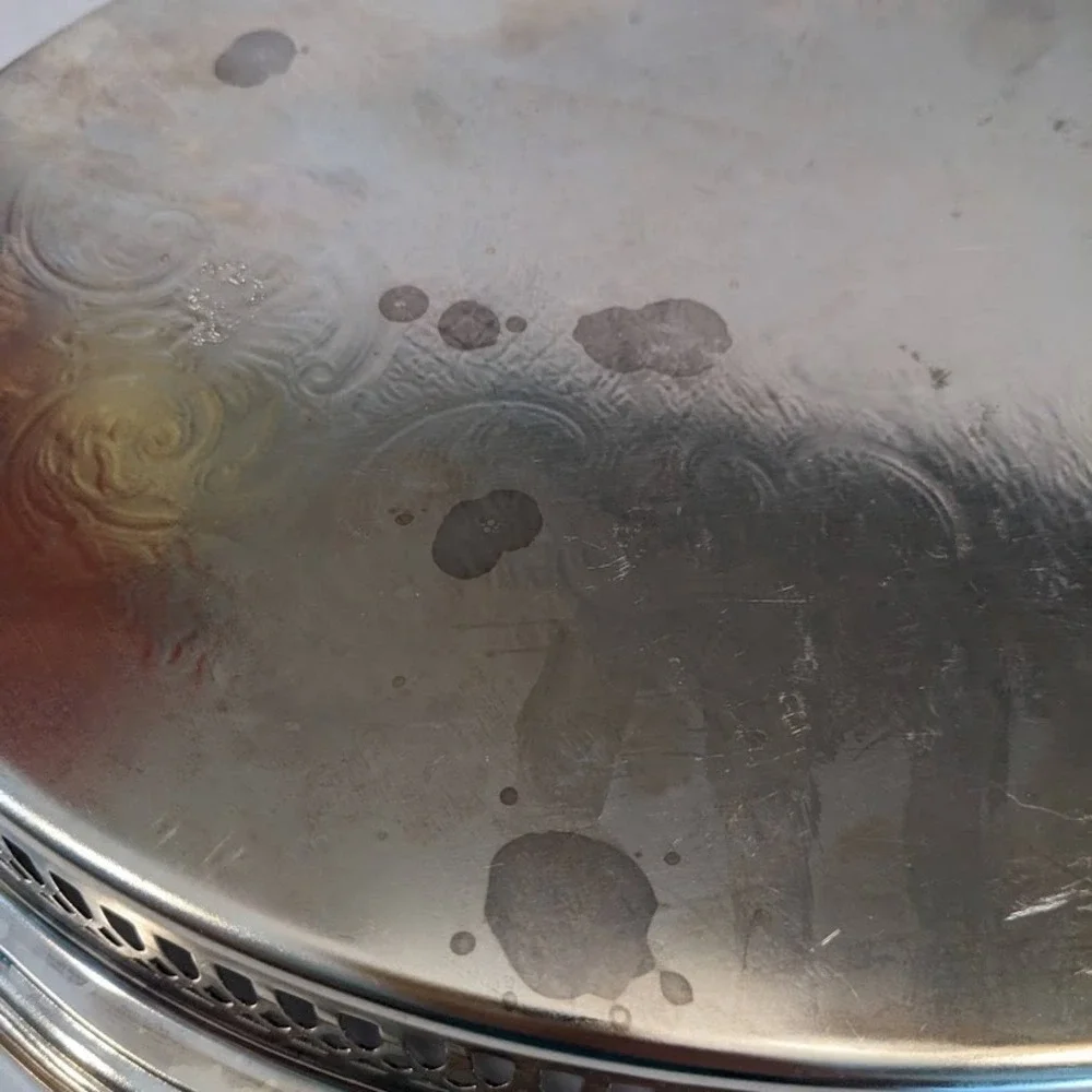 Vtg Oneida Silver Plated Oval Serving Tray Etched Floral Pierced Gallery Rim 15